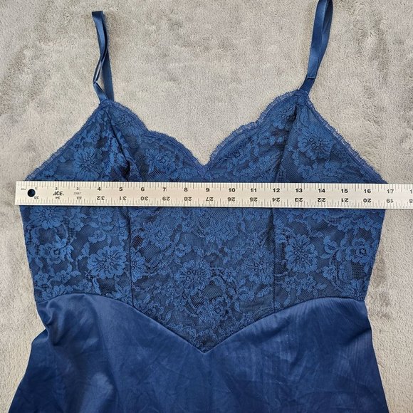 Vintage Vanity Fair Full Slip Women 36 Navy Nylon Lace Bodice Trim Lingerie 50's - Picture 6 of 9